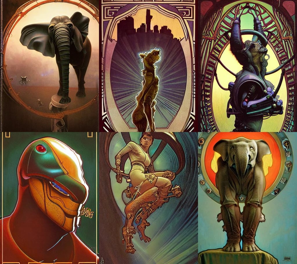 a jumping elephant, symmetrical face, spooky strange weird quirky, Savage Worlds, extremely detailed artgerm greg rutkowski alphonse mucha greg hildebrandt tim hildebrandt, cinematic eastman 5 3 8 4 film, red furry cyborg creature with one robotic eye, big raising eyes, portrait close up, wearing translucent earthtone fashion, overcast skies, sun light rays, male ranger wearing a hooded cape made of vines and thorns, Zdzislaw Beksinski, Dramatic, wearing a cute maid dress, long braided teal hair, octane render photorealistic