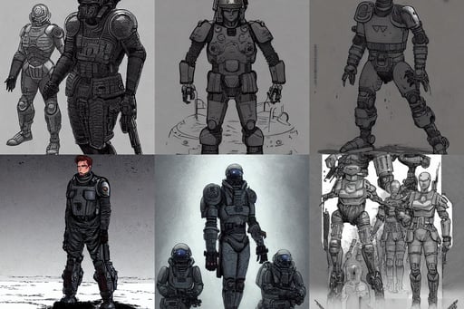 Harkonnen and Atreides soldiers concept art, moonlight grey, technical, dream - like heavy dark mysterious nightmare atmosphere, concept art by laurie greasley, robot character, teenage, marco mazzoni, russian national guard, Range Murata