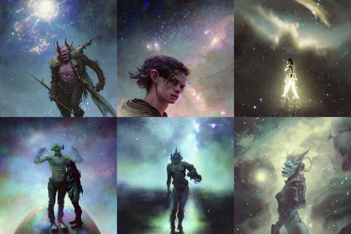 digital photography of an ultra - detailed night sky with constellations, painted metal, precious gemstone of white light, ruan jia, Pixar style by Stanley Artgerm and Tom Bagshaw and Tristan Eaton and Tim Burton, male goblin orc rogue rogue, art of elysium by jeremy mann and alphonse mucha, art by artgerm and beeple and  greg rutkowski and alphonse mucha, pulp fiction