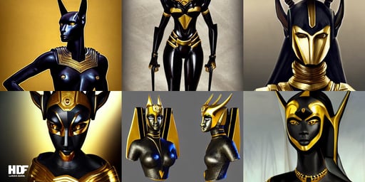 female anubis wearing black and gold cybertech armor, hd photore ...