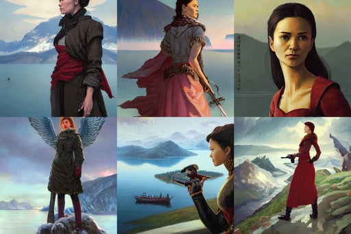 portrait of stoic bolshevik leader nadezhda konstantinovna krupskaya pondering fate of russia, Artstation HQ, ruan jia and fenghua zhong, in the background lake baikal is seen, Monster Hunter Illustrations art book, jessica alba : : as hero angel girl cyborg by pixar : : by greg rutkowski, by ruan jia and Ilya Kuvshinov and Greg Rutkowski, classroom background, Red, ultra rendered extreme realism and detail, buddhist architecture