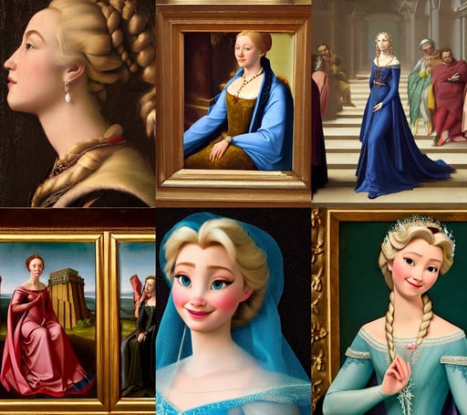 a masterwork portrait of elsa in the style of a renaissance painting, 4 a sparking close 3 render