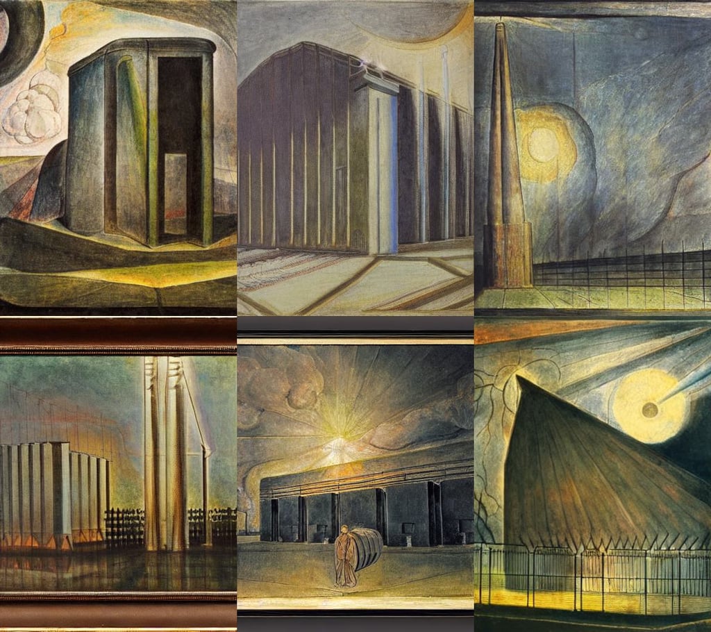 An electrical substation by William Blake, oil on canvas