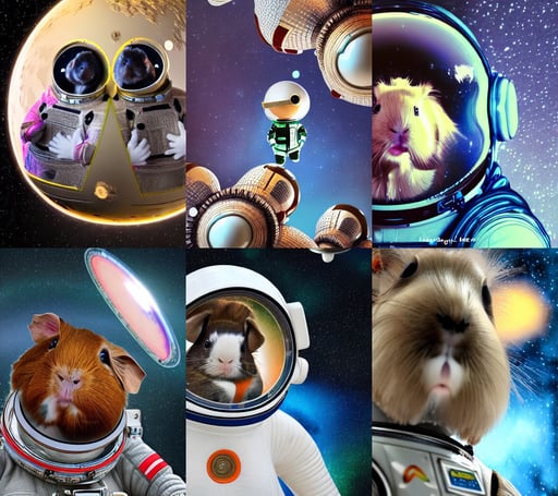 guineapigs's portrait on the cover of vogue magazine flying in space suits, chris tulloch mccabe, 3-D 4K, rendered in 3 dsmax, silly smile trending on artstation, g. courbet, soft warm lighting, blurry, humanoid cyborg, glowing prismatic fractal chandeliers, distinguished, crisp