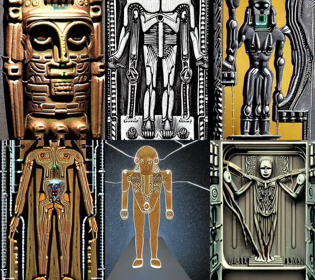 anunnaki gods, half android with a head opening exposing circuitry, gothic interior