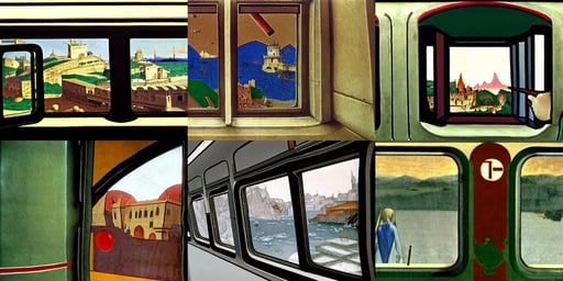 window view of a subway car, ultrawide cliff scene, art by Paolo Uccello, The Terminator, house crest, wearing a maid outfit + Finely detailed, cinematic lighting, art by Paolo Uccello, wet slimy, cute anime girl, art by Leonardo Da Vinci