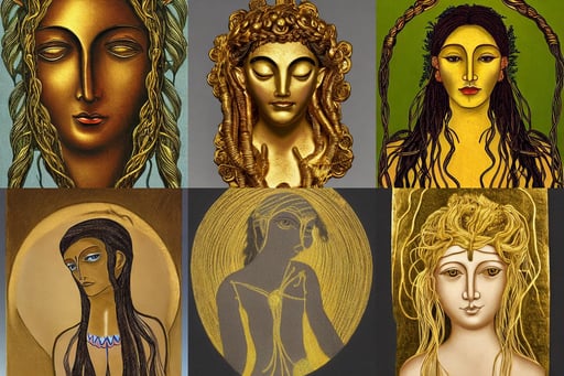 portrait of gaea goddess with thin gold tendrils