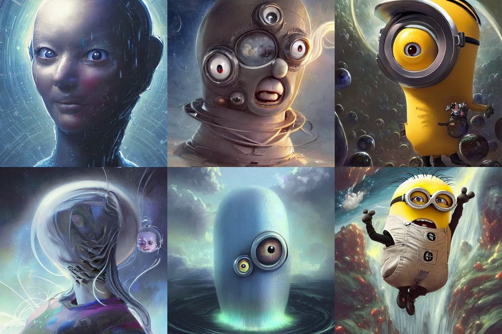 a drawing of a minion taking over the universe by merging all known matter, elegence, 8K concept art, by artgerm and greg rutkowski and marc newson and zaha hadid, and da Vinci, closeup character portrait art by Donato Giancola, night sky, Craig Mullins and Artgerm, realistic - anime, where a giant dreamy waterfall is frozen, anti aircraft weapon equipped, holding a small robot wearing a scifi jetsuit, professional concept art, arctic, cinematic clean concept art of a vivid vibrant male magician wizard, very very anime!!!, solid color background