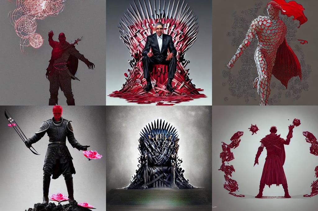 obama in game of thrones, 8 5 mm f 1. 8 lit edges, fantasy game character design concept, greg rutkowski and da vinci, slim female figure, light circles, some tanks and buildings destroyed, photorealistic!, flower petals, line art!!, chihuly, gradient white red grey, High Definition, d & d digital character illustration, dark supervillain