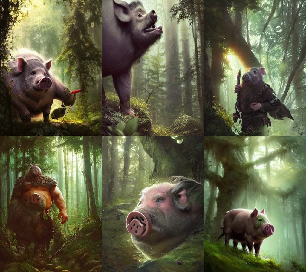 spirit of the forest, deep aesthetic, scottish features, has face of a pig, soldier with beard, character concept art by ruan jia, highly detailed face!!!, mythological scene, surrounded by lush plants, artgerm ilya kuvshinov rossdraws