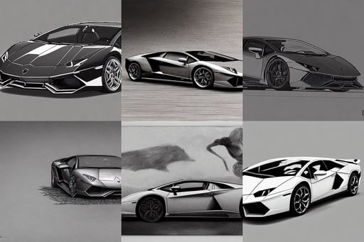 a Lamborghini designed by Rodin, art by Nicolas Poussin, book ilustration, octane render Madhouse INC, symmetrical, ukiyo-e, art by Mark Rothko, cyan, HR Giger style Da Vinci sketches black and white, alpenglow