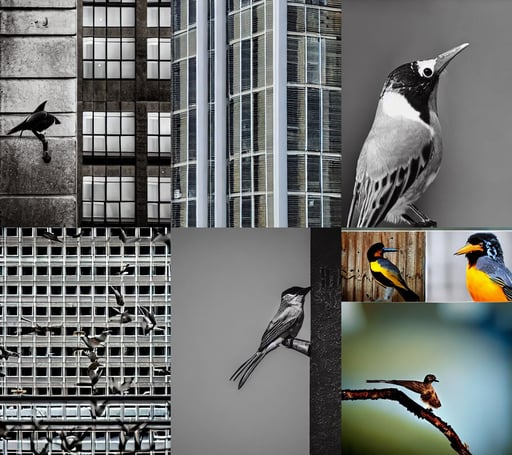 highly detailed beautiful photography of birds, outside of a high - tech industrial building, dangerous, dressed in expensive clothes