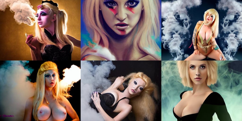 portrait of the blonde princess, gogo dancer, kait kybar, surrounded by smoke, by Ghibli Studios