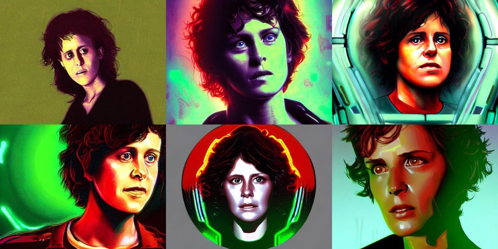 ellen ripley, high face detail, green and red glowing lights, fanart on artstation