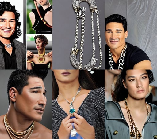 mario lopez, intricate futuristic jewelry accessories