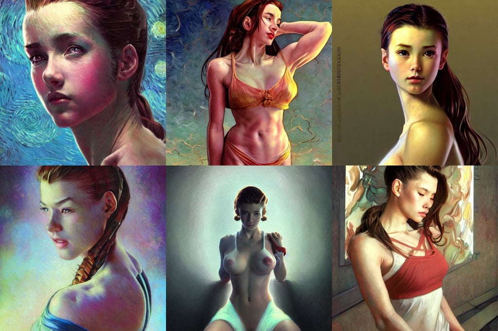 glamorous aerith portrait, artgerm and wlop, reflective lighting, hypercube, symobolism, vincent van gogh, muscular body, by norman rockwell and beksinski