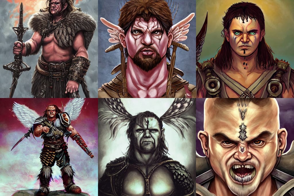 symmetry!! face portrait of a halfling male cleric, angel wings on back, yoskitaka amano, with anti aircraft guns, bright eyes, spill painting, vhs, whiskers hq, cover art of graphic novel, russell crowe as a barbarian warrior from baldurs gate and diablo, scared by wlop, pinky red theme, tight croptop, high saturation