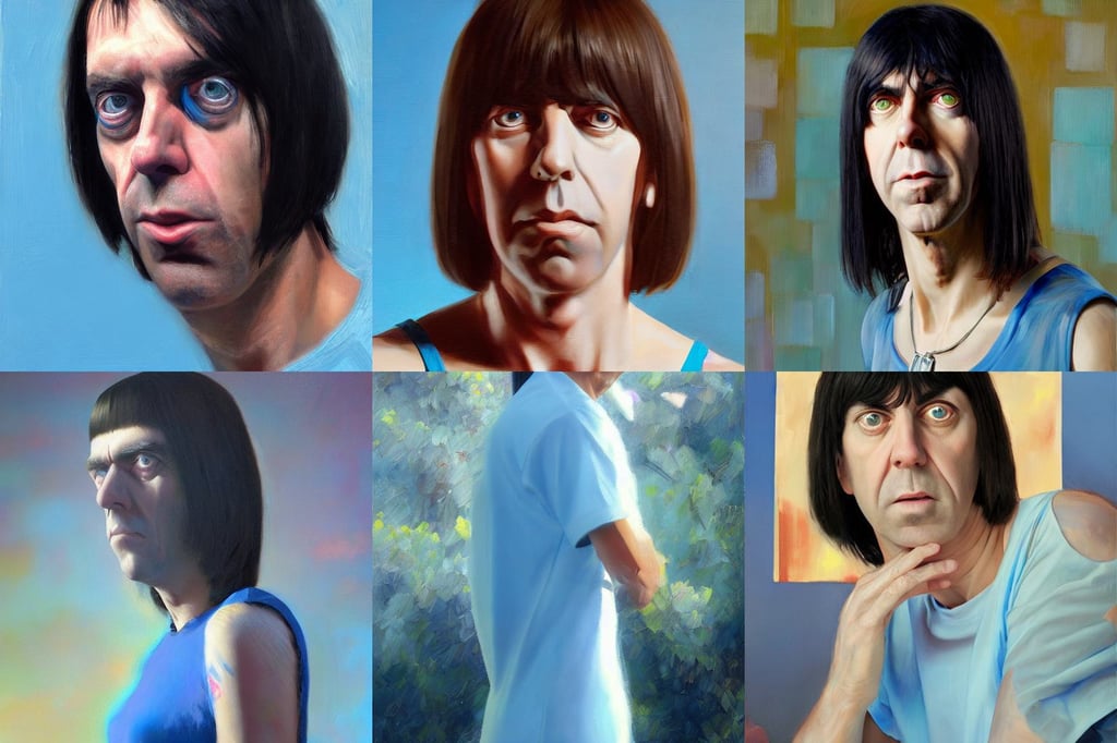 portrait of Johnny Ramone, 8 k detail post - processing, sky - blue dress, ilya kuvshinov. 4 k, Mark Arian, realistic oil paint artwork made in 2020., painting by craig mullins, swarm of transparent glass shards, claudio bravo