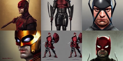 daredevil portrait and costume designs, medieval armor, medival castle room interior, edited by range murata, Zabrocki, panormic, slightly larger nose, norway, berlin 1 9 4 5, houdini & photoshop, artstation render, funky, symmetrical fullbody rendering