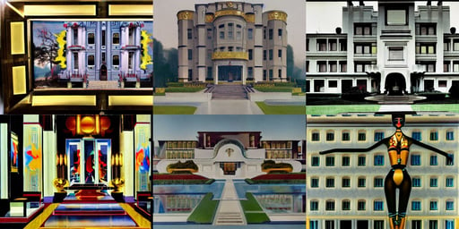 an extravagant Art Deco mansion, Full body image, robotic eyes, art by Gerhard Richter