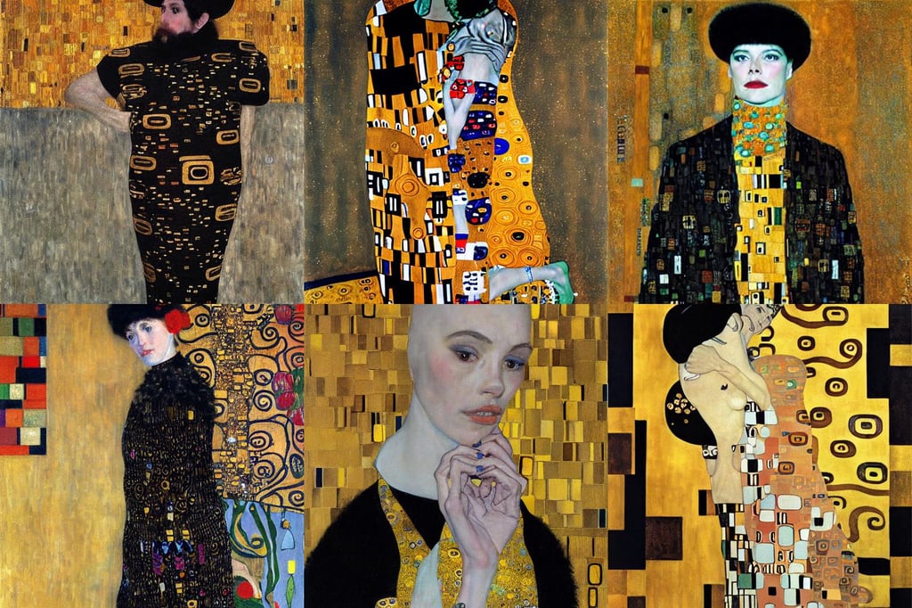 character : a very elegand person, black, art by Gustav Klimt, art by Francis Bacon, tempting, wonderful, Kangol