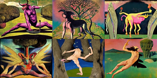 Pink Floyd live at Pompeii, sweet, art by Domenikos Theotokopoulos, art by Édouard Manet, art by Magdalena Carmen Frida Kahlo Claderón, art by Jackson Pollock, intricate devil goat chimaera realistic, Kangol, deviantart, mid air jump footwork, Sharp image, trees, art by Gustav Klimt, Animation ...