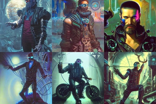 cyber punk, cycles, aqua glass eyes, sparkling beard, by john howe and alexander skold and andreas rocha, Gerald Brom