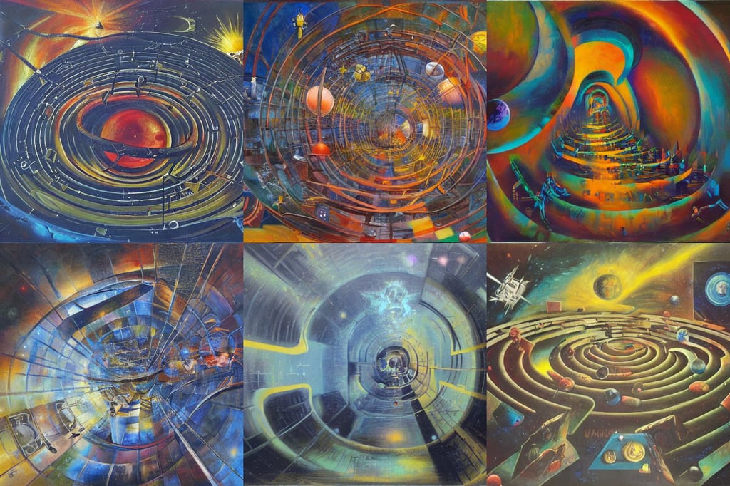 Escape from the dark matter labyrinth by Wojciech Siudmak, oil on canvas