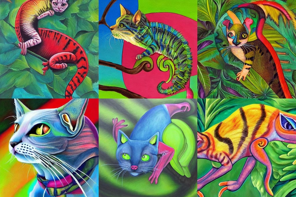 painting of hybrid between cat & chameleon!!!