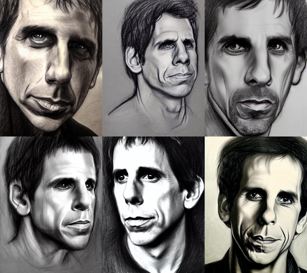 ben stiller portrait, semi-transparent, detailed charcoal sketch ...