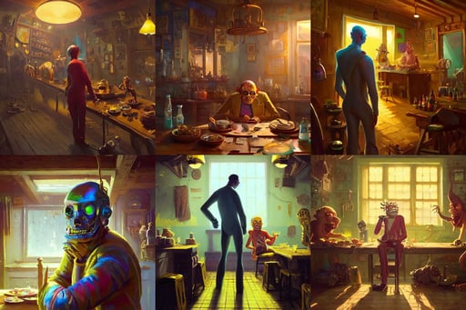 a portrait of jerma985 by Greg Rutkowski, gold cloth, bright yet cool colors, in a tavern, vibrant, painterly digital art by WLOP and Cory Loftis and Randolph Stanley Hewton, rubber suit, by don maitz, apocalyptic 8 k, intricate portrait illustration by krenz cushart, light rays, from rick and morty, intricate dressed in tattered orange jumpsuit and garter, black bra, jamaican colors, sparking hornwort, huge weapon