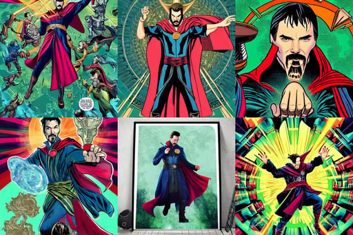 dr strange with thor, covered in full emerald armor, concert poster retro, park background