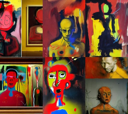 character design full body, art by Joan Miró, volumetric light, red oil, art by Jean-michel Basquiat, art by Raffaello Sanzio, art by Albrecht Dürer, dark yellow and pink tones, art by Rembrandt Van Rijn, art by Nicolas Poussin, dirty and ruined image, insanely detailed, art by Caspar David Friedrich, walking on the moon, oil painting, the big bang, art by Eugène Delacroix