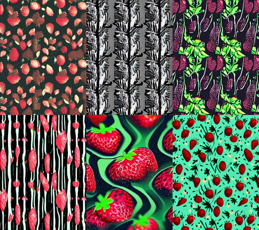 Dark forest strawberries, glitchy, crisp lines