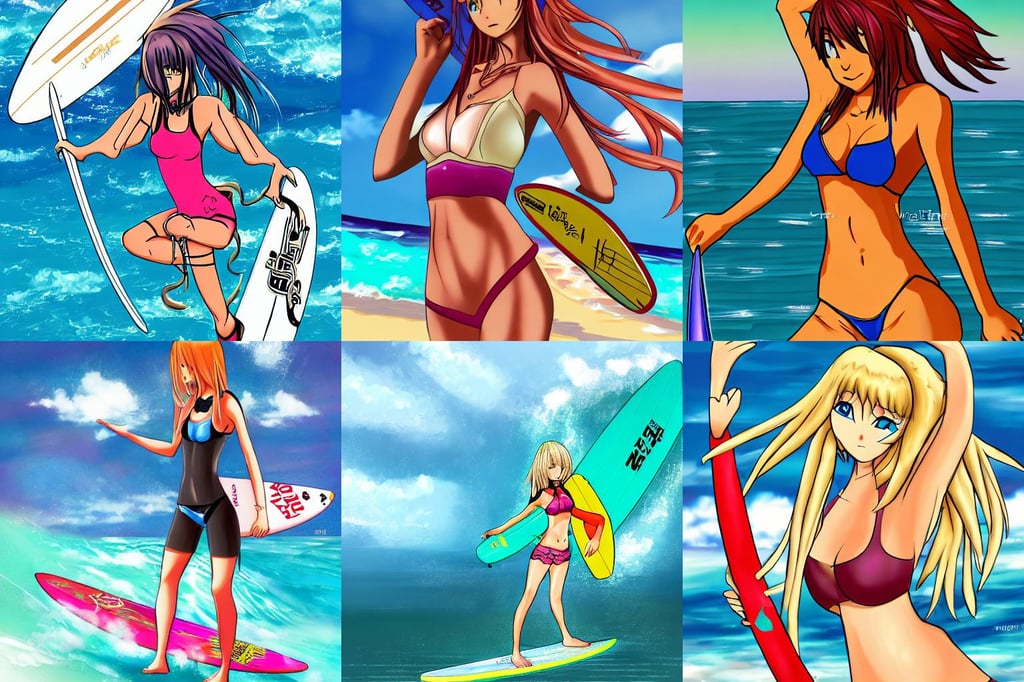 hot anime surfer girl, by Wētā FX