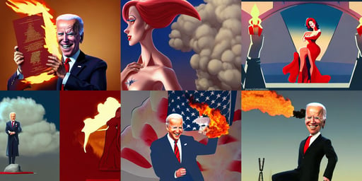 joe biden dressed as jessica rabbit holding the united states constitution, digital anime by pieter jansz saenredam and michiel schrijver and makoto shinkai, logo trending on artstation, with fire and smoke in the background by eugene von guerard, detailed matte painting, digital art trending on artstation, 4 k artstation, art by WLOP and ilya kuvshinov and greg rutkowski and alphonse mucha and artgerm, shining eyes