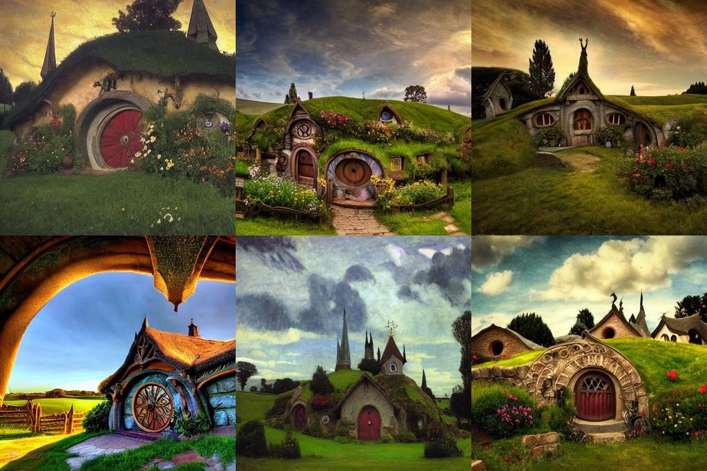 Hobbiton in the shire, backlit, dramatic lighting, Wide-angle shot, close up, hyper maximalist, detailed mechanical features, trending on ArtStation, art by Tommaso Masaccio, art by Johannes Vermeer, crimson rain, art by Wassily Kandinsky, setting concept:4, Baroque Architecture, art by Paul Gauguin, wearing a maid outfit + Finely detailed