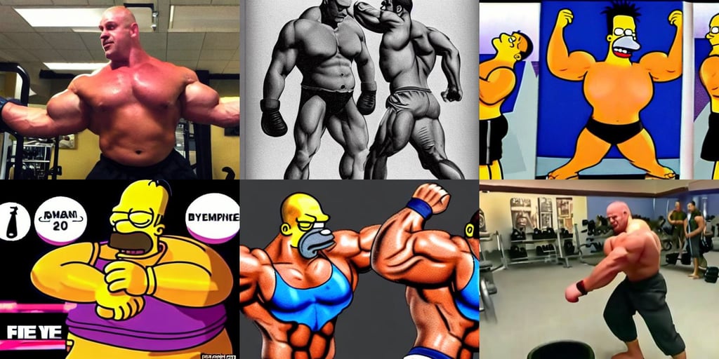 gigachad Homer Simpson bodybuilder fighting like street fighter