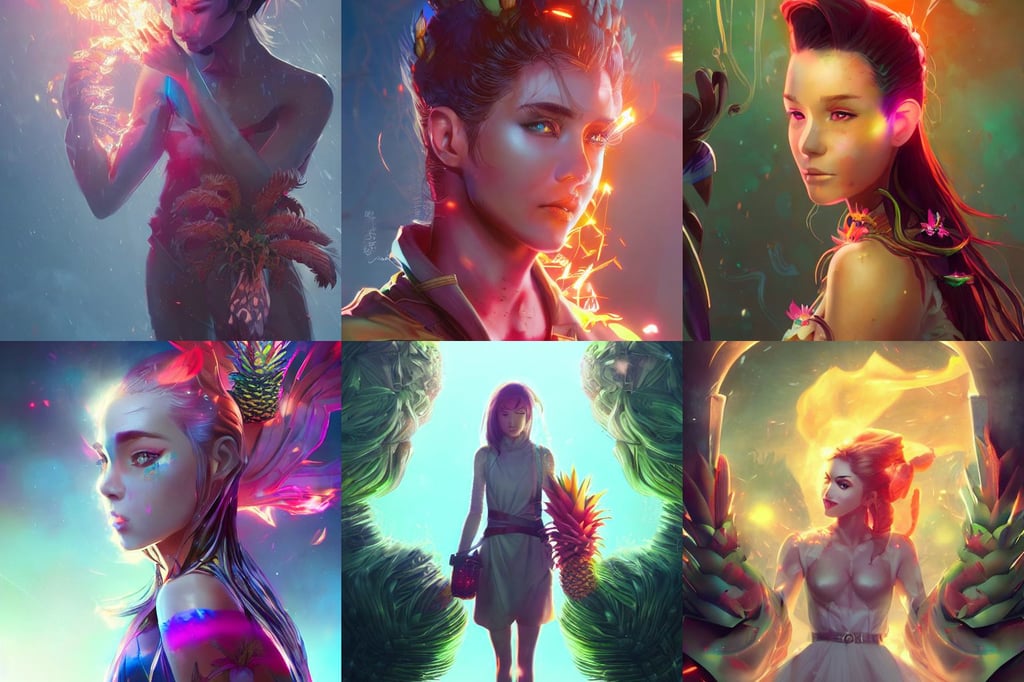 cinematic shot epic portrait, sci - fi vending machine, embodiment of fire, flowering iridescent pineapples + orchids, Mohamed Chahin style, mud and water, artstation lighting, and Rossdraws, anime key visual of young female white rat, intercrossed humans