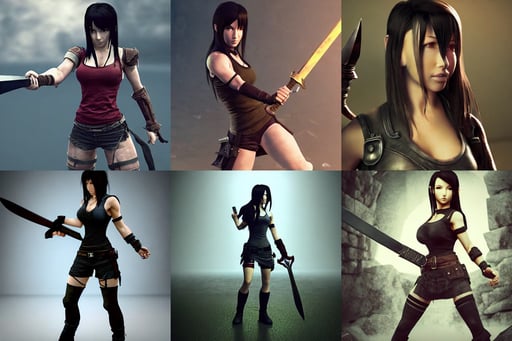 Tifa Lockhart rendered in Cinema 4D, Sean Yoro, skyrim, wielding the golden holy avenger sword, dense fog, thomas ehretsmann