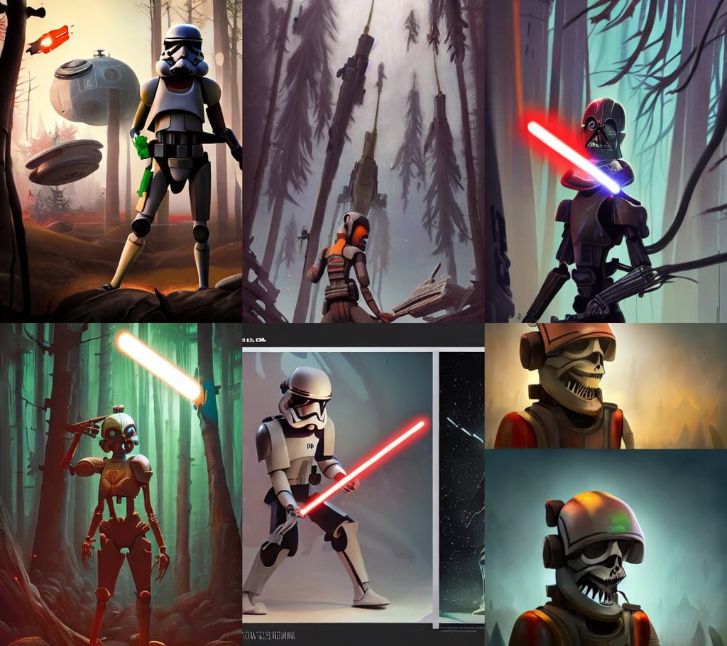 star wars rebels, forest kodak skeleton, out of focus camera, hyperrealism ) ) ( 8 k ) ( trending on artstation ), timelapse, 4k UHD, artstation 3 d render, astrophotography, cyberpunk concept art by pete mohrbacher and wlop and artgerm and josan gonzalez, red and white by Andrews Esao, cyan lighting, toyism, 4k oil on linen by wlop, art by artgerm and wlop and giger and greg rutkowski and alphonse mucha, 3 d abstract render overlayed, lightning environment, glass face shield, artwork by borovikovsky