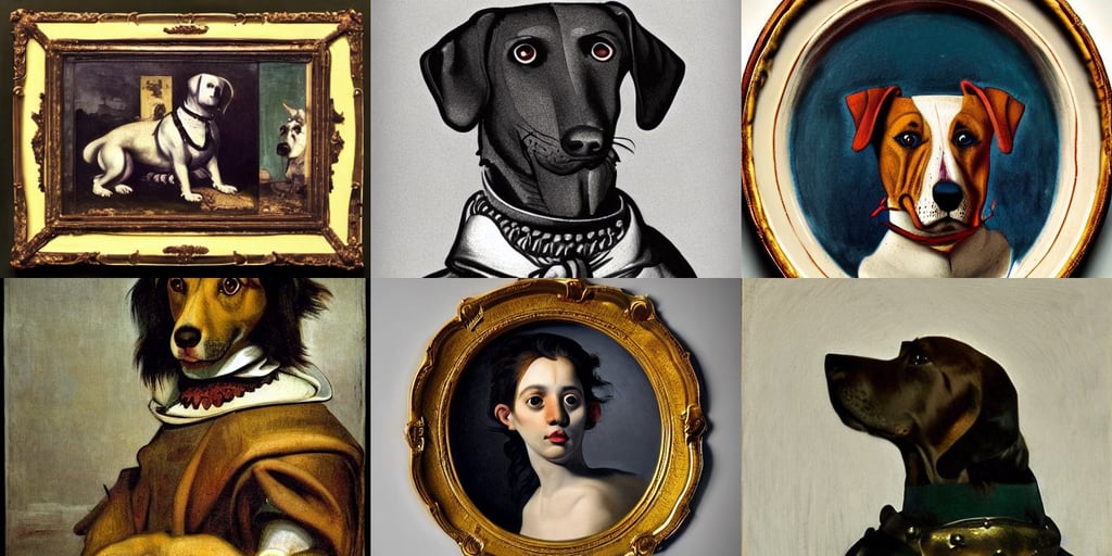 portrait of a dog, art by Eugène Delacroix, ISO6400, bold and thin ink lines 8k, art by Gustave Courbet, art by Joan Miró, hyper detailed, art by Michelangelo Buonarroti, spectacular, art by Pablo Picasso, wearing white gothic_plate_armour, surreal feels, adorable, high octane render;, Ultra-HD