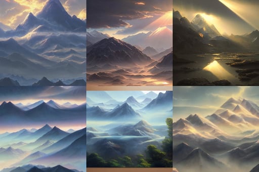 A highly detailed matte oil painting of a mountain range by Mokoto Shinkai, god rays!!!, subtle pattern, Redshift