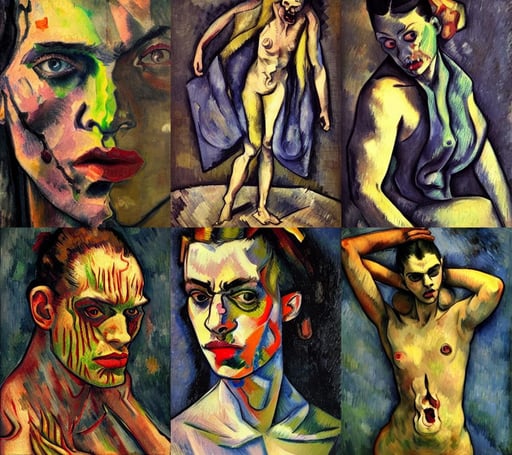 high fashion male zombie, big arms, art by Paul Cézanne, Alex Grey, art by Vincent Van Gogh, art by Vincent Van Gogh, twilight, fashion dress, art by Rembrandt Van Rijn, art by Magdalena Carmen Frida Kahlo Claderón, Light Art, highly detailed, art by Diego Velázquez, art by Nicolas Poussin, art by Claude Monet, art by Giotto Di Bondone, art by Joseph-mallord William Turner, sharp