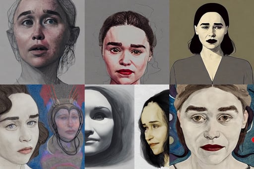 mix between emilia clarke, Set in the Rocky Mountains, art by Hilma Af Klint, Rocky Mountains in the distance, Houdini-Render, sketch of alien faces