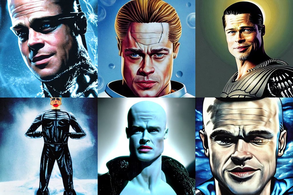 Portrait of Brad Pitt as Mr Freeze from Batman movie