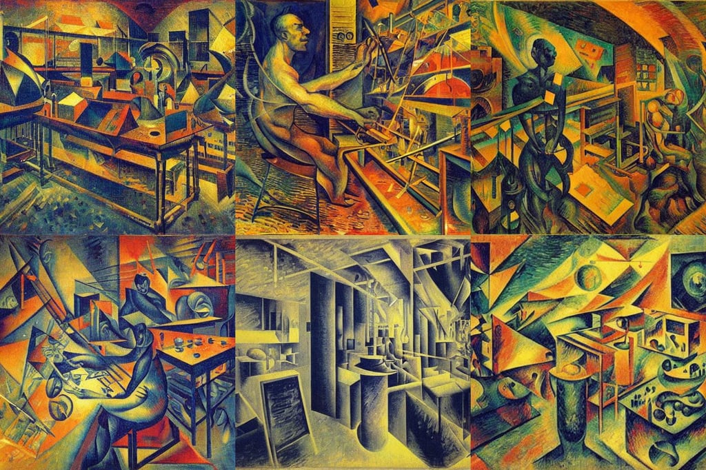 The laboratory of creativity by Umberto Boccioni, in a meaningful and symbolic style, trending on ArtStation