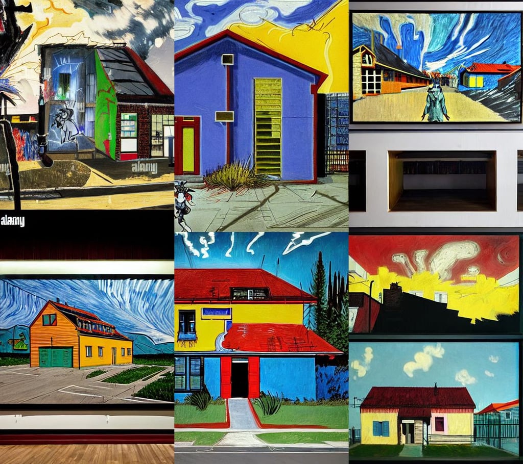 street view of a house, dramatic lighting, art by Jean-michel Basquiat, art by Jan Van Eyck, photo, art by Jenny Saville, art by Vincent Van Gogh, backlit, Set in the Rocky Mountains, levying a path of clouds behind her. Dragon ball z style high detailed anime tv show