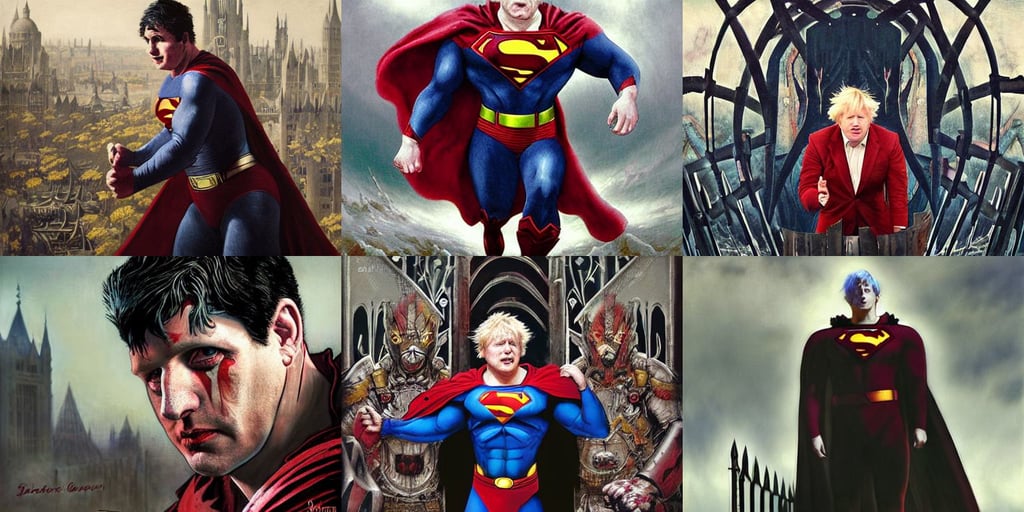 Boris Johnson as Superman by Zack Snyder, daytoner, short red black fade hair, Jesper Ejsing, intense contrast, morag tong armor, a long queue of dystopian people with winter clothes standing in front of an gate, blooming flowers, extra crisp image, sad eyes tears, a highly detailed matte painting, art by jugendstil and greg rutkowski and alphonse mucha, by wenjun lin, a canon where i fall through the light air and trees melee