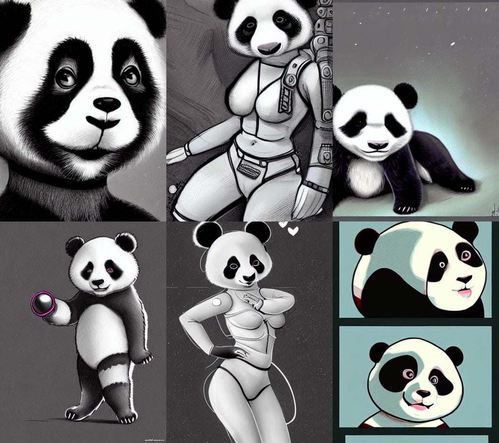 Beautiful cute panda baby cute panda baby cute panda baby insanely detailed, lovecraft illustration, cgsociety - n 9, retro sci - fi : : a storyboard drawing in the style of artgerm, low level, gamedev, palace background, head and upper body only, beautiful shiny white rich galactic gogo dancer clowncore russian cyborg college girl, igla movie shot, cloudy morning